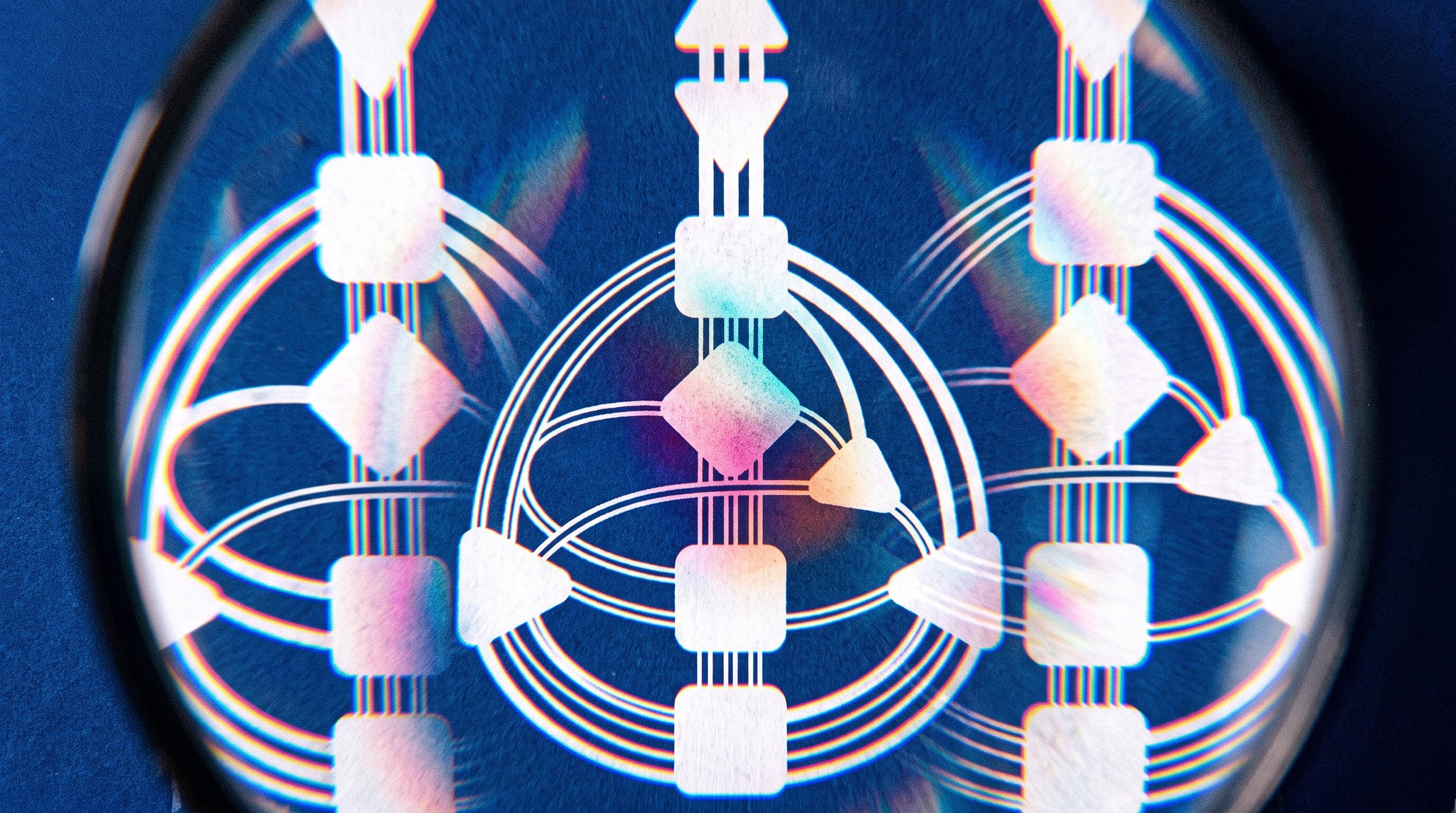A Human Design bodygraph viewed through a lens